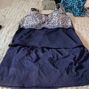 Lands End Blue White Two Piece Swim Suit